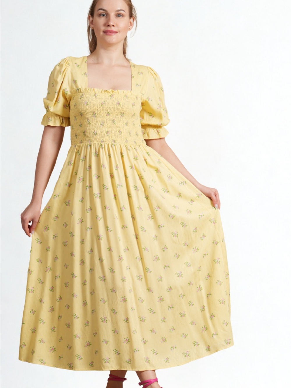 SELECTED FEMME Ulrikke Midi Dress in Yellow Floral - EU 40